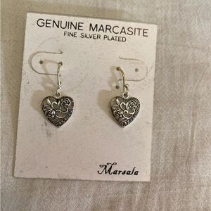 Genuine Marcasites Heart‎ Dangle Earrings